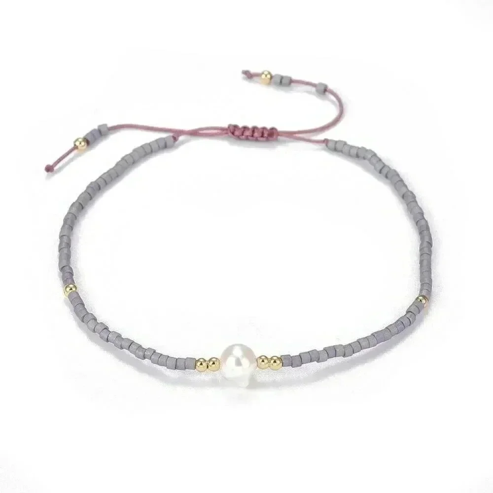 Handcrafted Real Freshwater Pearl Thistle Purple Japanese Glass Beads Bracelet